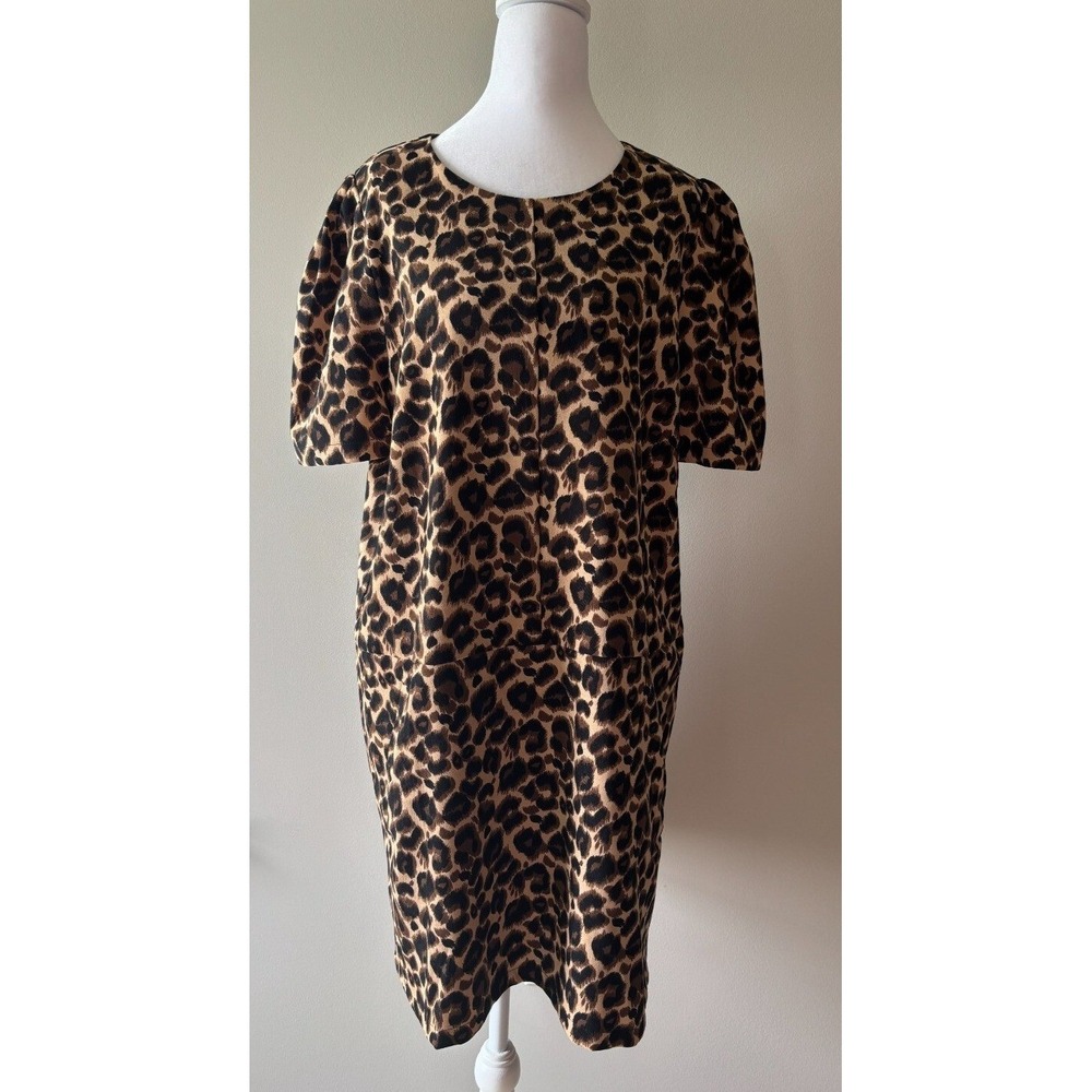 Jade Melody Tam Leopard Print Shift Dress XL Short Sleeve Gold Zip Animal Print